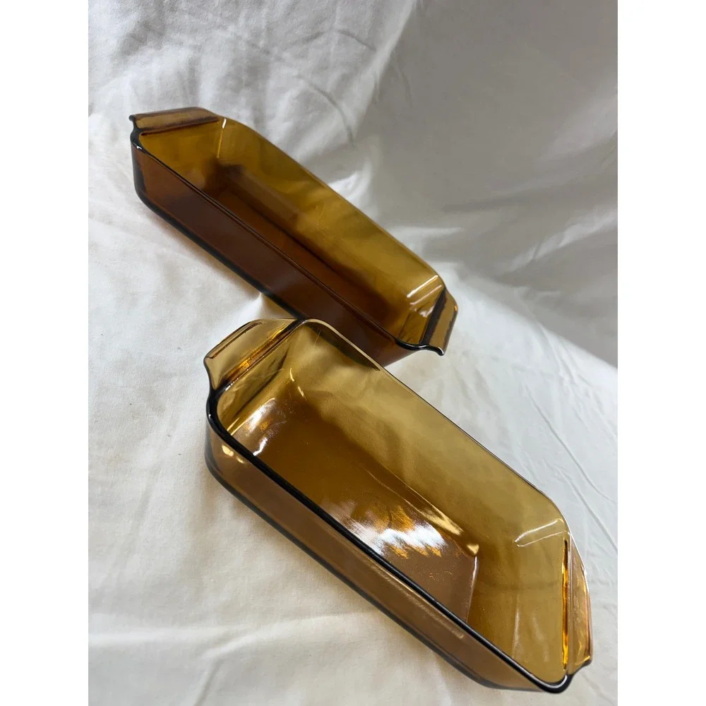 Vintage Fire King Amber Glass Baking Dish Set Anchor Hocking Rectangular 2pc